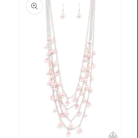 Paparazzi Pink and Silver Layered Necklace and earring set - Picture 3 of 5